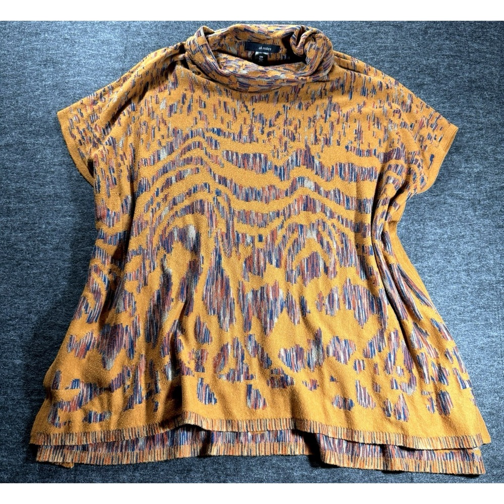 Ali Miles Poncho Sweater Womens Small Medium Tiger Print Cowl Neck Basic Chic